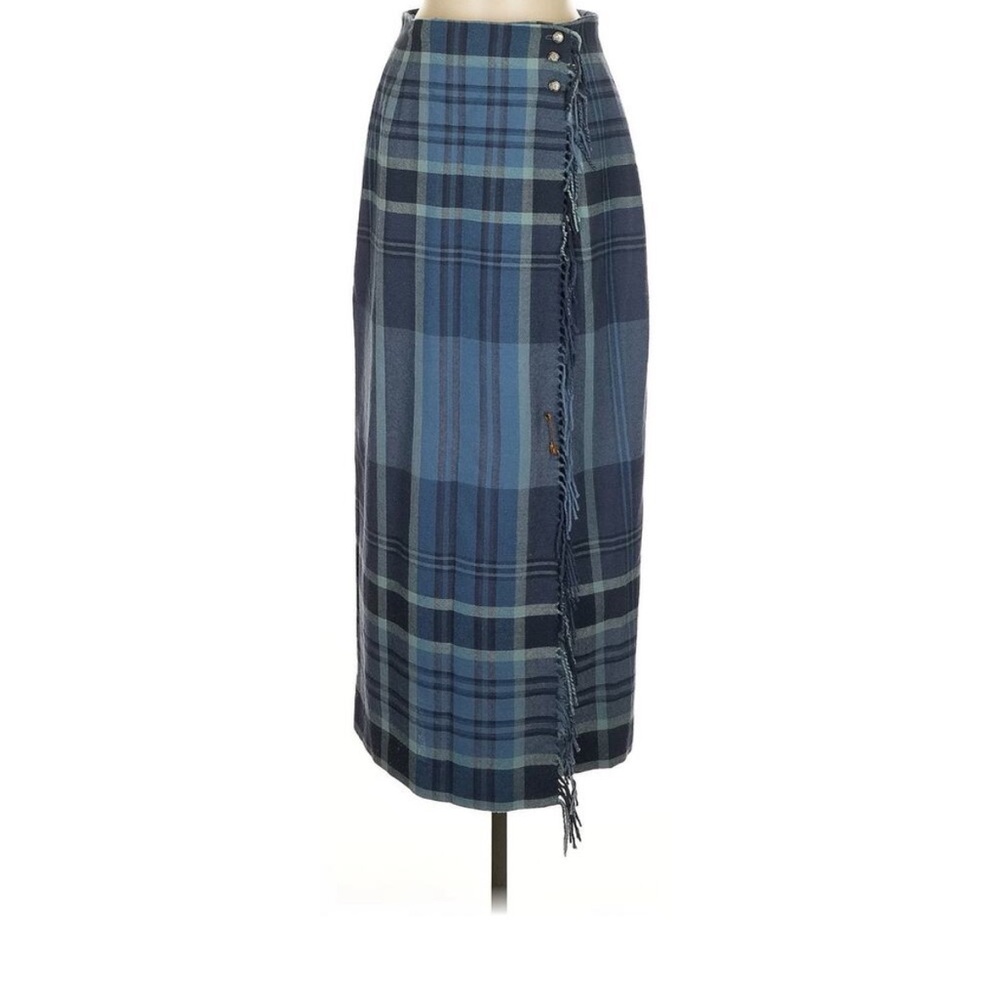 VTG Vintage Lauren Ralph Lauren Blue Plaid Midi
Wrap Wool Skirt 8